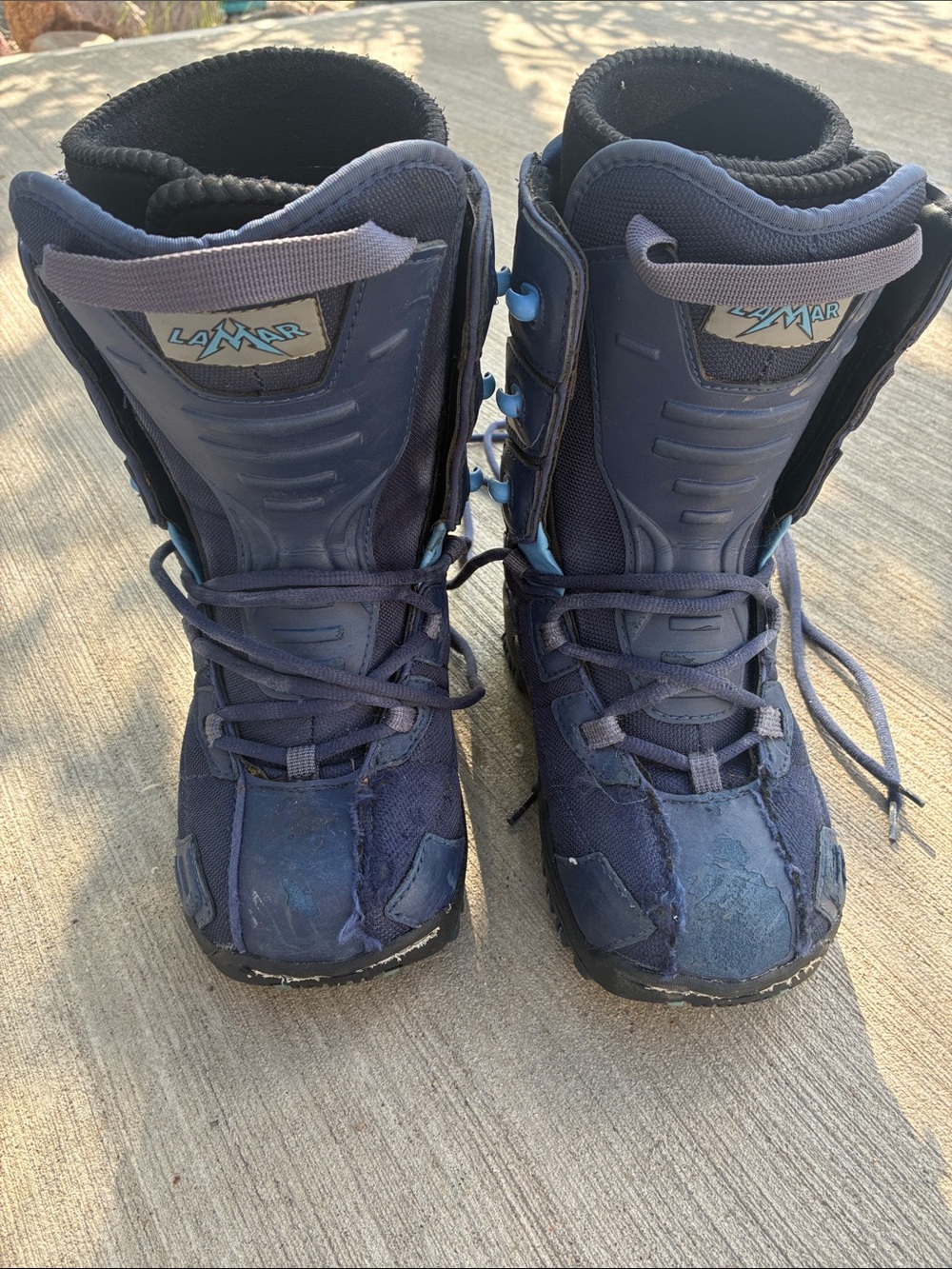 Lamar Kids' Navy and Light Blue Snowboard Boots (Size 5)